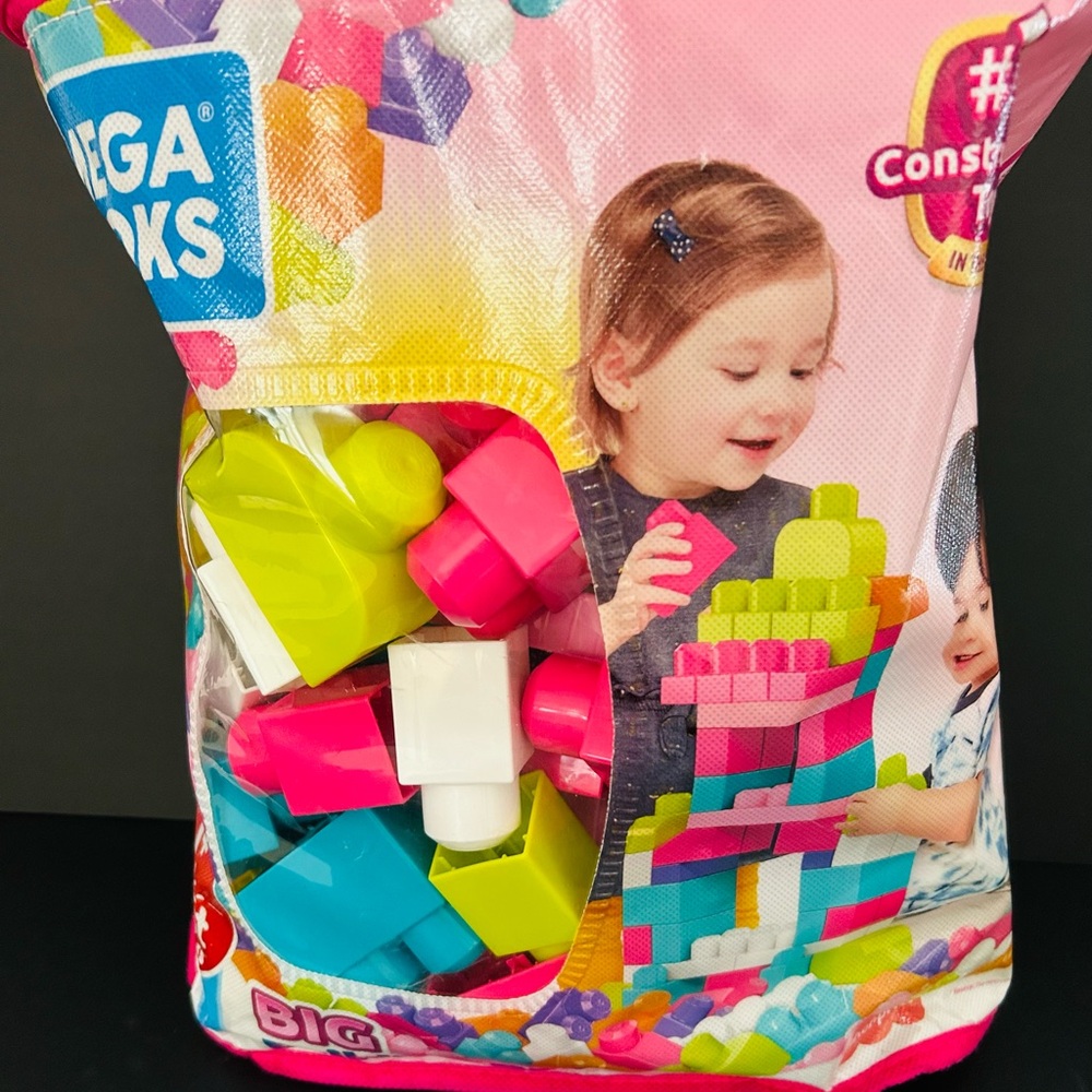 Big Building Bag - Pink, Green, Blue mega blocks 80 total. 1st Builders blocks